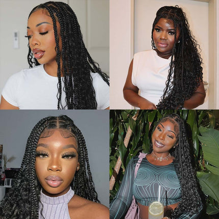 36 Inches Full Lace Premium Synthetic Fiber Bohemian Box Braided Wigs Wavy