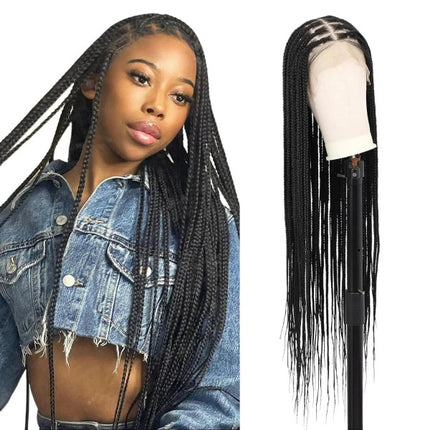 36" Knotless Square Full Handmade Lace Premium Synthetic Fiber Box Braided Wig