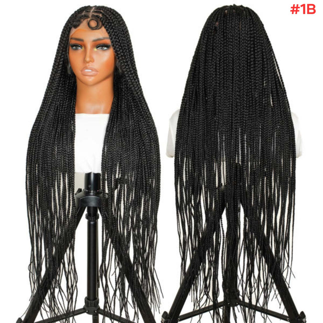 36" Knotless Square Full Handmade Lace Premium Synthetic Fiber Box Braided Wig