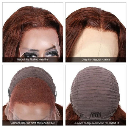 Reddish Brown Lace Front Wig Human Hair Silky Straight Lace Wig