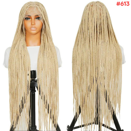 36" Knotless Square Full Handmade Lace Premium Synthetic Fiber Box Braided Wig