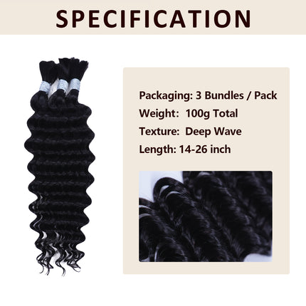 Deep Wave Bulk Hair Extensions for Boho Knotless Braiding