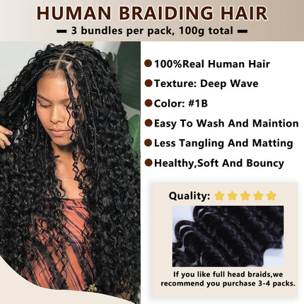 Deep Wave Bulk Hair Extensions for Boho Knotless Braiding