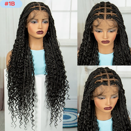 36 Inches Full Lace Premium Synthetic Fiber Bohemian Box Braided Wigs Wavy