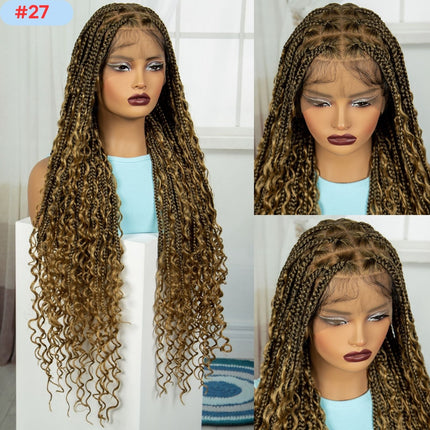 36 Inches Full Lace Premium Synthetic Fiber Bohemian Box Braided Wigs Wavy