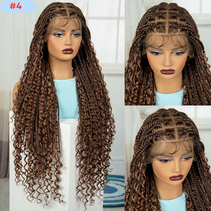 36 Inches Full Lace Premium Synthetic Fiber Bohemian Box Braided Wigs Wavy