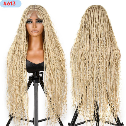 36 Inches Full Lace Premium Synthetic Fiber Bohemian Box Braided Wigs Wavy