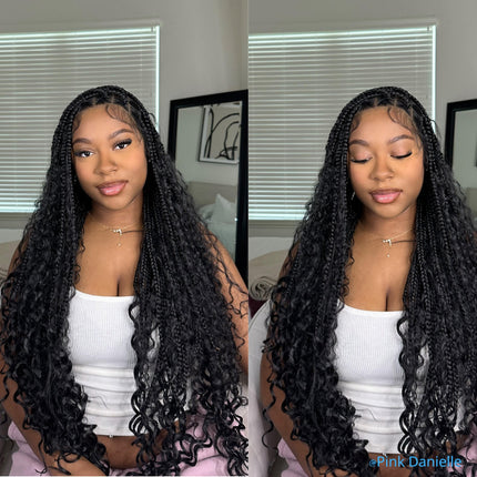 36 Inches Full Lace Premium Synthetic Fiber Bohemian Box Braided Wigs Wavy