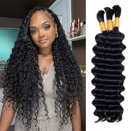 Deep Wave Bulk Hair Extensions for Boho Knotless Braiding