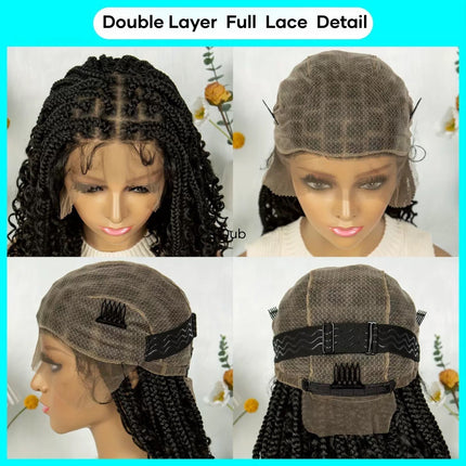 36" Knotless Square Full Handmade Lace Premium Synthetic Fiber Box Braided Wig