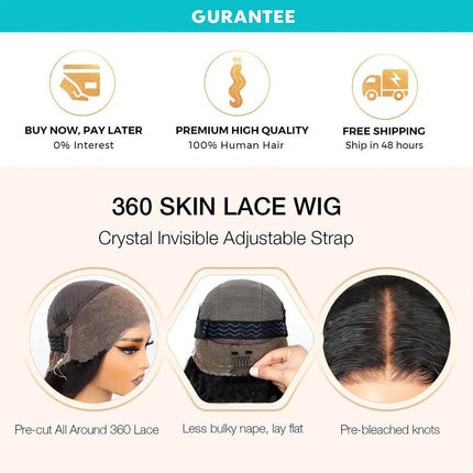 Invisible Strap 360 Lace Bleached Knot Pre-Cut Lace Highlight Straight Wig