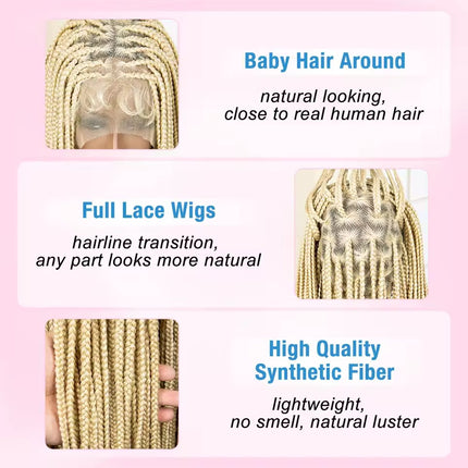 36 inch Braided Wigs Knotless #613 Braided Wigs Full Lace Synthetic Wig with Baby Hair