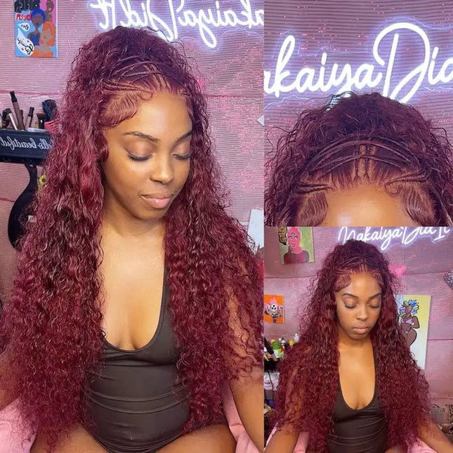 Invisible Strap 360 Lace Bleached Knot Pre-Cut Lace 99J Water Wave Wig