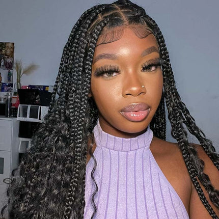 36 Inches Full Lace Premium Synthetic Fiber Bohemian Box Braided Wigs Wavy