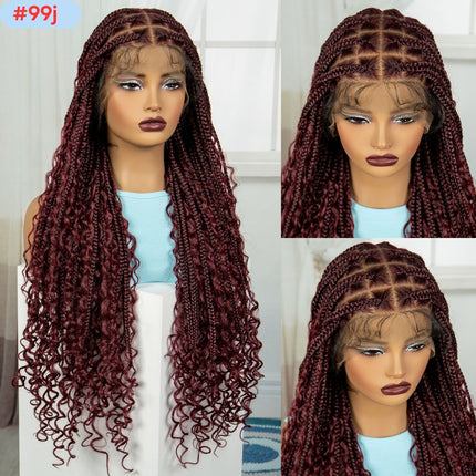 36 Inches Full Lace Premium Synthetic Fiber Bohemian Box Braided Wigs Wavy