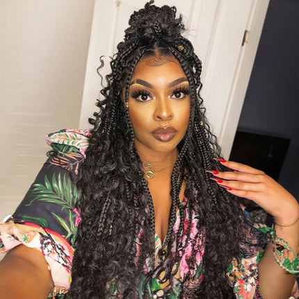 36 Inches Full Lace Premium Synthetic Fiber Bohemian Box Braided Wigs Wavy