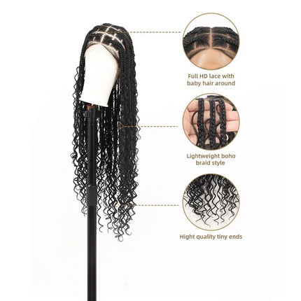 36 Inches Full Lace Premium Synthetic Fiber Bohemian Box Braided Wigs Wavy