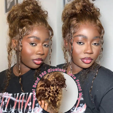 Invisible Strap 360 Lace Bleached Knot Pre-Cut Lace Highlight Water Wave Wig