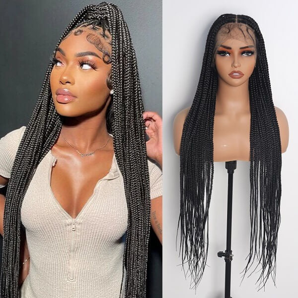 36" Knotless Square Full Handmade Lace Premium Synthetic Fiber Box Braided Wig