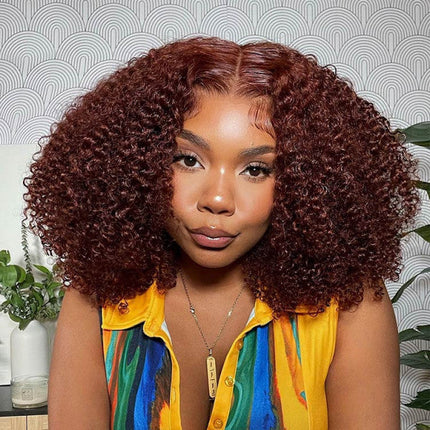 Reddish Brown Lace Front Wig Human Hair Curly Lace Wig