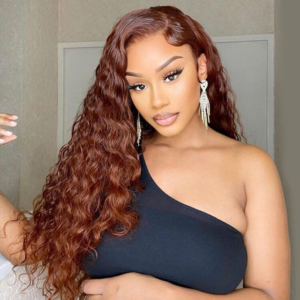 Reddish Brown Lace Front Wig Human Hair Deep Wave Lace Wig