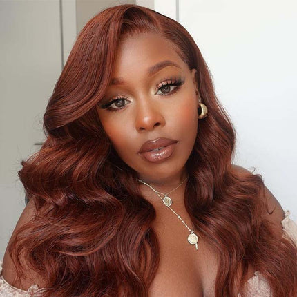 Reddish Brown Lace Front Wig Human Hair Body Wave Lace Wig