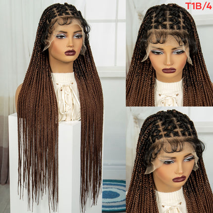 36" Knotless Square Full Handmade Lace Premium Synthetic Fiber Box Braided Wig
